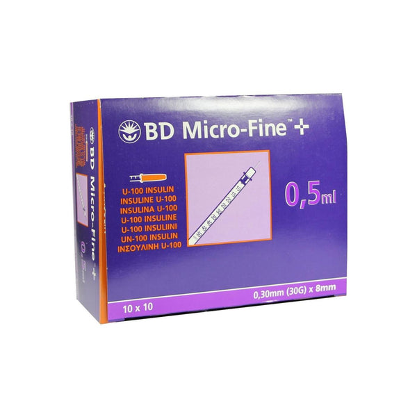 BD MICRO-FINE+ Insulinespuit met naald 0,5 ml - U100 - 0,30 mm (30 G) x 8 mm | 100 stuks