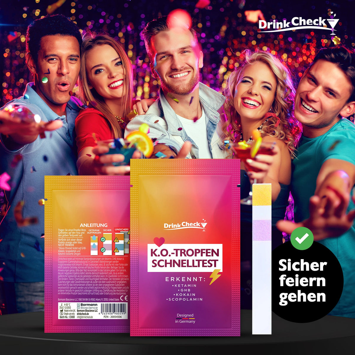 DrinkCheck Sneltest voor Date Rape Drugs voor de detectie van ketamine, GHB, scopolamine en cocaïne