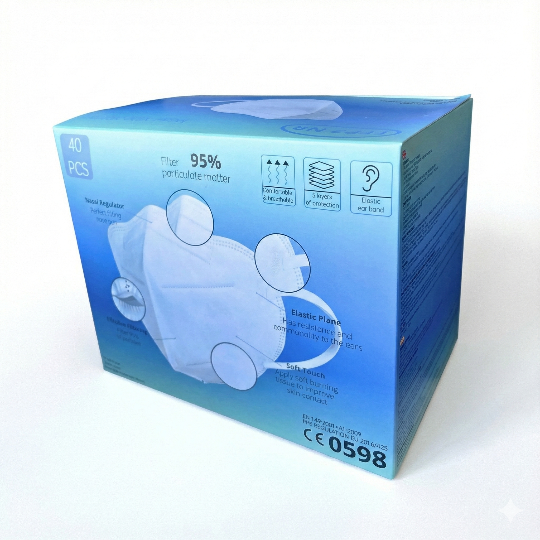 Hasemed Dingcheng FFP2 Mask, CE 5098, White, 1 Pack = 40 Masks