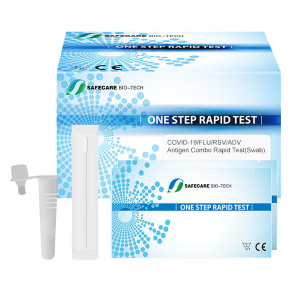 Safecare One Step Rapid Test 5-in-1 (COVID-19/Griep/RSV/ADV Antigeen Combo Sneltest - Uitstrijkje) 25 stuks