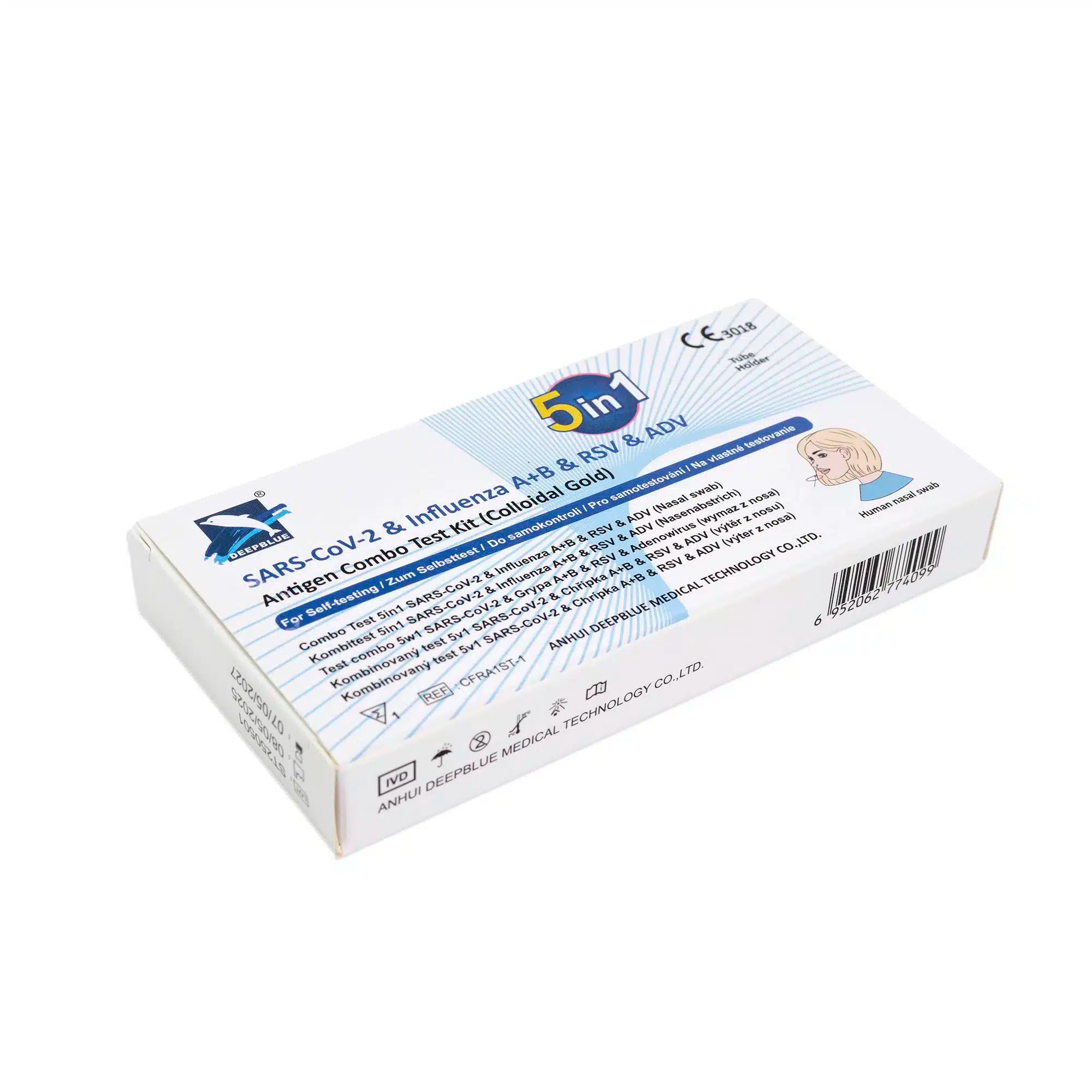 Deepblue 5-in-1 combinatietest: Corona, Griep A+B, RSV & Adenovirus – Antigeen-zelftest