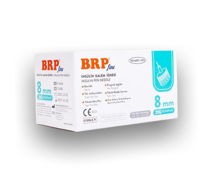 BRP Fine Insulin Pen Needles, Sterile, Compatible for All Insulin Pens, 1 Pack = 100 Pieces